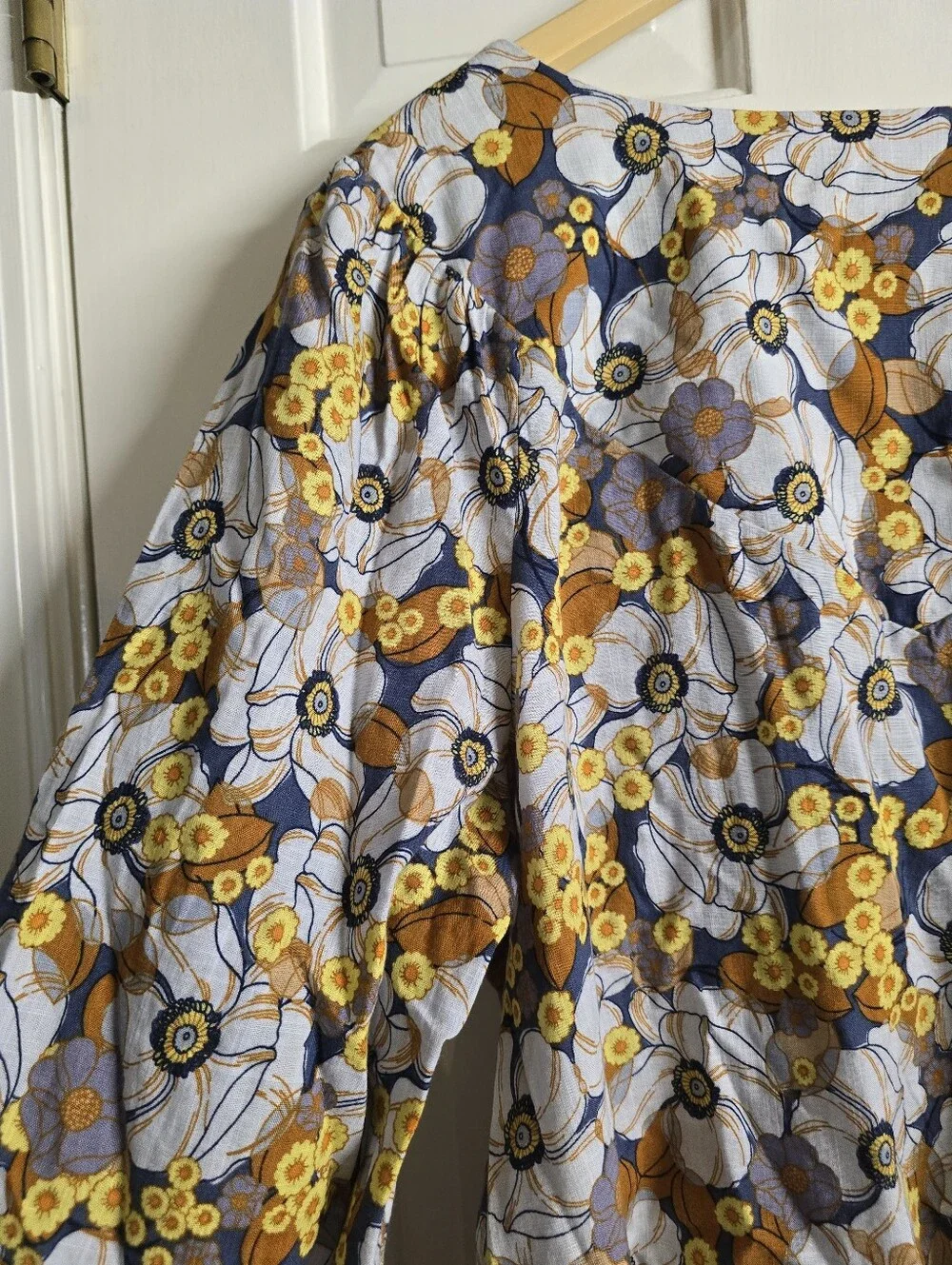 LAST CALL A.N.A Cotton Rayon Boho Dina Floral Flower Garden Blue Orange Top XL - Picture 7 of 9